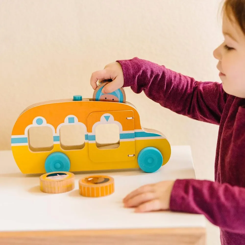 Melissa & Doug GO Tots Wooden Roll & Ride Bus with 3 Disks School Bus NIB